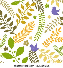 Seamless spring pattern with floral elements  on white background