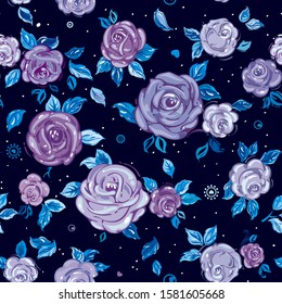Seamless spring pattern with flowers. Elegance floral abstract design background, vector blue illustration