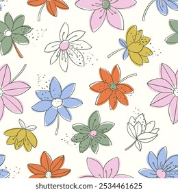 Seamless spring pattern with flowers. Pattern for women's and children's fabric for spring or summer. Flat vector illustration.
