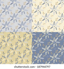 Seamless spring pattern. Grass and circles. Set of four color options. Vector.