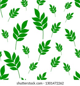 Seamless spring pattern with green leaves