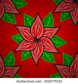 Seamless spring pattern with little flowers. Vector illustration. On red, pink and green colors in watercolor style.