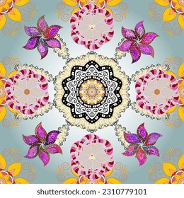 Patrón primaveral sin foco con flores pequeñas. Ilustración vectorial. Colores neutros, blancos y grises en un estilo acuarela.