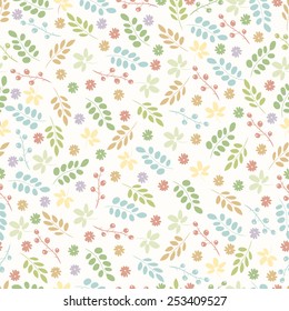 Seamless spring pattern with pastel flowers and leaf