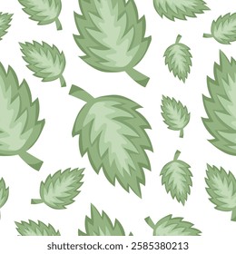 Modelo inconsútil de la primavera con las hojas verdes andrajosas en un fondo blanco arreglado al azar, para el empaquetado o la materia textil