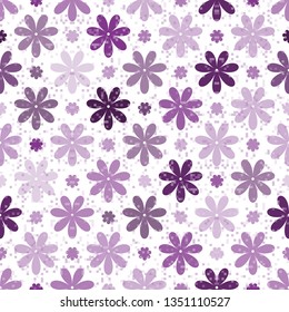 Seamless spring pattern with single purple flowers on transparent background. Vector image. Eps 10