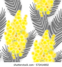 Seamless Spring Pattern with Sprig of Mimosa.