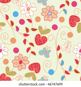 Seamless spring pattern with strawberries
