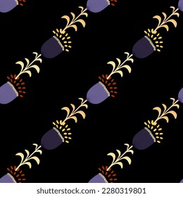 Seamless spring pattern with stylize flowers. Elegant botanical background. Abstract floral wallpaper. Decorative backdrop for wallpaper, wrapping paper, textile print, fabric. Vector illustration