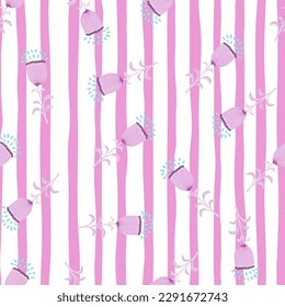 Seamless spring pattern with stylize flowers. Elegant botanical background. Abstract floral wallpaper. Decorative backdrop for wallpaper, wrapping paper, textile print, fabric. Vector illustration