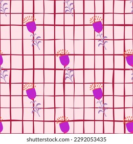 Seamless spring pattern with stylize flowers. Elegant botanical background. Abstract floral wallpaper. Decorative backdrop for wallpaper, wrapping paper, textile print, fabric. Vector illustration