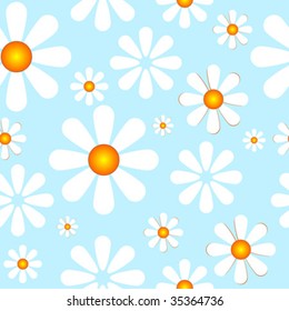 Seamless spring pattern with white flowers over blue
