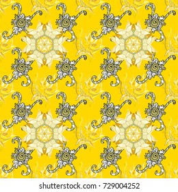 Seamless spring pattern with yellow, neutral and white Flowers, yellow, neutral and white, little yellow, neutral and white flowers. Vector art. Watercolor style.