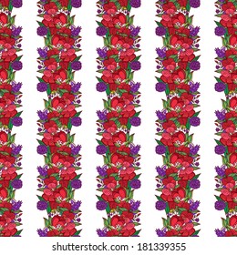 Seamless spring red poppy field vector floral pattern background.