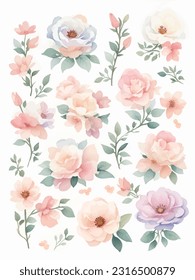 seamless spring rose background pattern design, seamless background with pale floral ornament on white background.