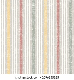 Seamless spring and summer farmhouse style stripes texture. Woven linen cloth pattern background. Line striped closeup weave fabric for kitchen towel material. Pinstripe fiber picnic table cloth