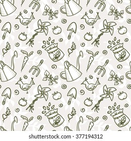 Seamless spring and summer pattern with flowers, leaves, branches. Spring gardening and planting.