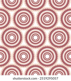 Inconsútil primavera y verano rojo circular ikat mandala patrón de onda de fondo utilizado para textiles, diseño de fondo, embalaje, Fondo de pantalla, 