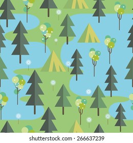 Seamless spring tree pattern in flat style. Vector.