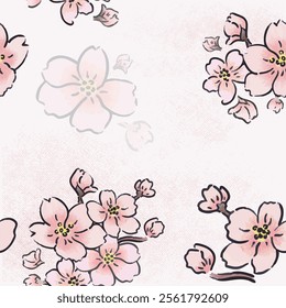 Seamless spring trendy background. Blooming pink branch with watercolor style. Cute hand drawn flowers. Vector for template, cover, poster, card, flyer, banner, brochure, social media, wrapping paper.