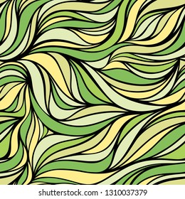 Seamless spring vector green pattern with lines. Abstract colorful wavy nature eco background.