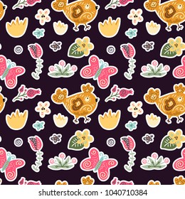 Seamless spring vector pattern. Cute Easter illustration.