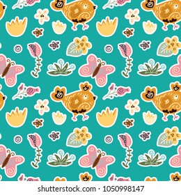 Seamless spring vector pattern. Cute Easter illustration.