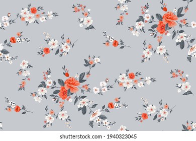 Seamless spring vector pattern with floral motif