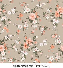 Seamless spring vector pattern with floral motif