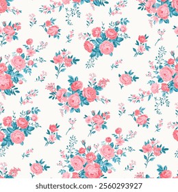 Seamless spring vector pattern with floral motif for dress fabric	
