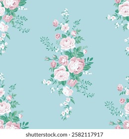 Seamless spring vector pattern with floral roses motif for dress fabric