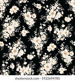 Seamless spring vector pattern with white flowers