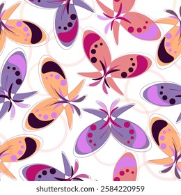 Seamless spring white floral pattern with colorful butterflies and flowers  Hand drawn on isolated background.