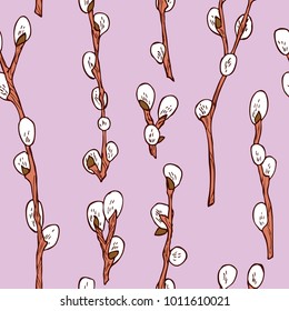 Seamless spring willow pattern in vector
