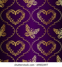 Seamless springtime background in gold and purple (EPS10); jpg version also available
