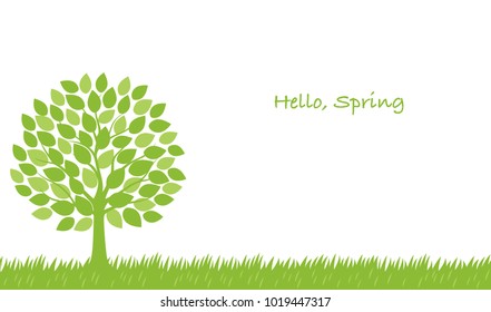Seamless springtime illustration with a tree and text space, vector illustration. Horizontally repeatable.