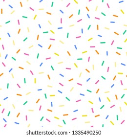 Seamless sprinkles pattern with candy colors. Ideal for backgrounds, wrapping paper, cards, etc.