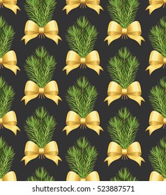 Seamless spruce pattern. Fir tree branch background. Vector illustration.