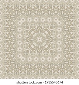 Seamless square abstract pattern, fabric print scarf pattern. Home decor, interior design, cloth design.  Frame. Ribbons.