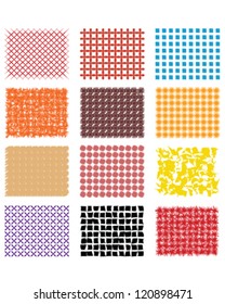 Seamless square abstract pattern in red, blue, yellow, black colors. Each square is having different pattern.