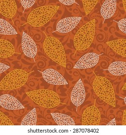 seamless square background with autumn leaves in brown tones