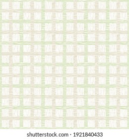 Seamless square background with checkered structure. Pastel tones. Soft pattern with distorted lines. Light green, brown, beige, white colors. Repeating texture of fabric, wallpaper, wrapping paper.