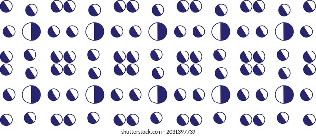 Seamless Square Background Patterns from Geometric Shapes are available in different sizes and opacity. The pattern is filled with half full half empty blue circle symbols. vector illustration on a wh