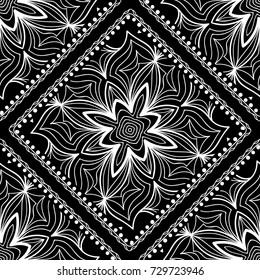 Seamless square border with ornate paisley. Vector illustration, decorative pattern. For scrapbooking, wallpaper, cases for smartphones, print, surface texture, pillows, bags.