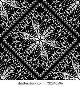 Seamless square border with ornate paisley. Vector illustration, decorative pattern. For scrapbooking, wallpaper, cases for smartphones, print, surface texture, pillows, bags.