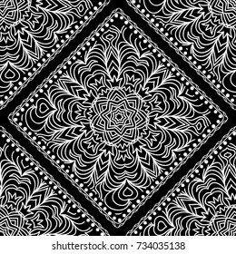 Seamless square border with ornate paisley. Vector illustration, decorative pattern. For scrapbooking, wallpaper, cases for smartphones, print, surface texture, pillows, bags.