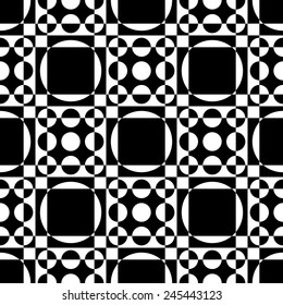 Seamless Square and Circle Pattern. Abstract Black and White Background. Vector Regular Texture