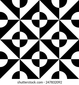 Seamless Square and Circle Pattern. Abstract Black and White Background. Vector Regular Texture