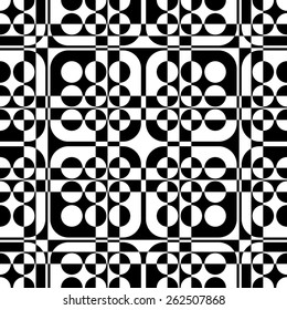 Seamless Square and Circle Pattern. Abstract Black and White Background. Vector Regular Texture