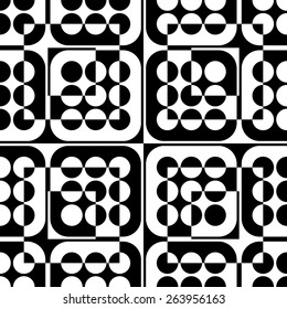 Seamless Square and Circle Pattern. Abstract Black and White Background. Vector Regular Texture
